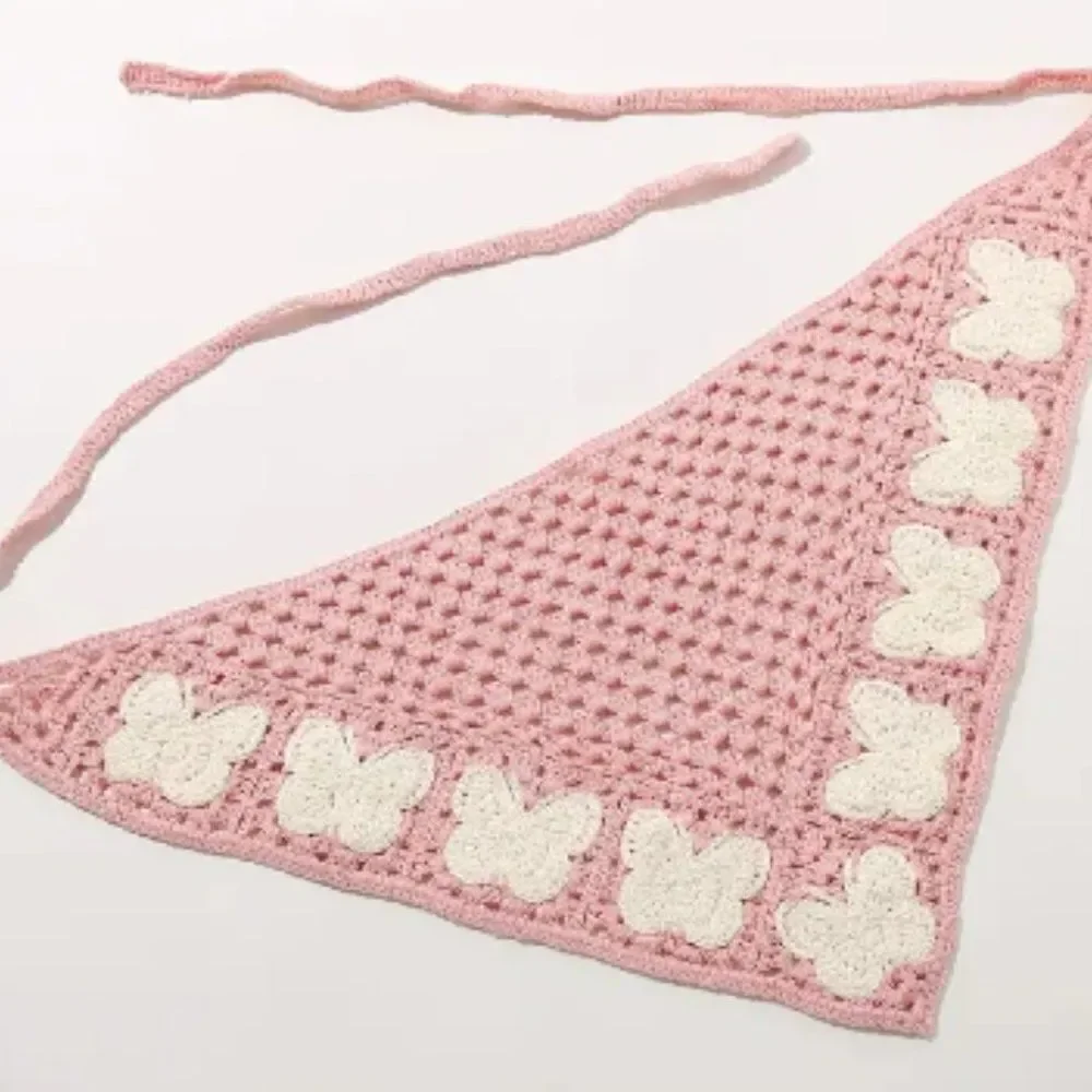 Hippie Headband Bandana Pink Butterfly Hand Tie Homemade Colorful Kerchief